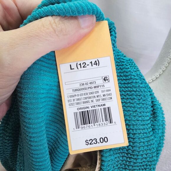 Kona Sol Turquoise Pucker Texture Square Neck Bikini Top Size Large - Picture 10 of 13